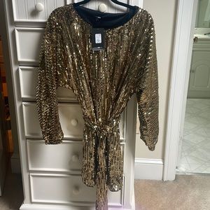Fashion Nova gold sequined mini dress, size L, NWT
